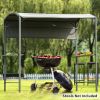 Outdoor 7Ft.Wx4.5Ft.L Iron Double Tiered Backyard Patio BBQ Grill Gazebo with Side Awning, Bar Counters and Hooks