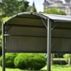 Outdoor 7Ft.Wx4.5Ft.L Iron Double Tiered Backyard Patio BBQ Grill Gazebo with Side Awning, Bar Counters and Hooks