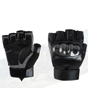 Tactical Gloves Full-Finger Half-Finger Stab-Resistant Outdoor Mountaineering Riding Field Equipment (Option: Carbon fiber half finger-L)