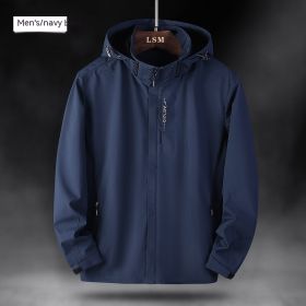 Single Men's Assault Jacket Outdoor Sports Waterproof Mountaineering Suit Trench Coat (Option: Navy Blue-XXXL-Men)