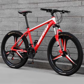 Mountain Bike Bicycle 24 26 Inch Disc Brake Shock Absorption Bicycle Men's And Women's Variable Speed Bicycle (Option: Three cuts red-21speed)