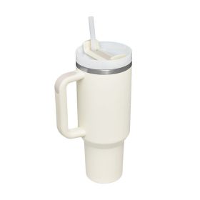 40 oz Tumbler with Handle and Straw Lid;  Insulated Cup Water Bottle (Color: Beige)