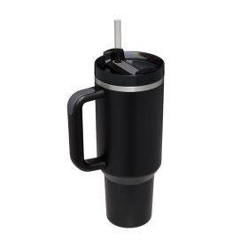 40 oz Tumbler with Handle and Straw Lid;  Insulated Cup Water Bottle (Color: Black)