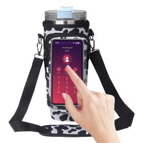 Water Bottle Carrier Bag with Touch Screen Phone Pocket for Stanley 40oz Tumbler (Color: Black&White)