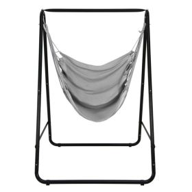 Hanging Padded Hammock Chair with Stand and Heavy Duty Steel (Color: Gray)