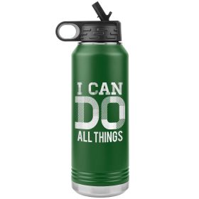 32oz Water Bottle Insulated, i Can Do All Things Print (Color: Green)