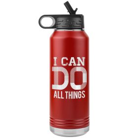 32oz Water Bottle Insulated, i Can Do All Things Print (Color: Red)