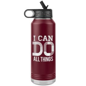 32oz Water Bottle Insulated, i Can Do All Things Print (Color: Maroon)