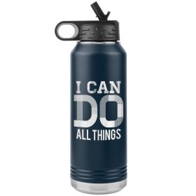 32oz Water Bottle Insulated, i Can Do All Things Print (Color: Navy)