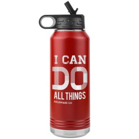 32oz Water Bottle Insulated, i Can Do All Things Philippians 4:13 Print (Color: Red)