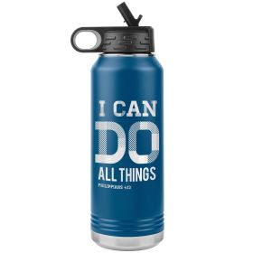 32oz Water Bottle Insulated, i Can Do All Things Philippians 4:13 Print (Color: Blue)