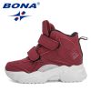 BONA 2022 New Designers Hiking Boots Kids Outdoor Sneakers Boys Girls Ankle Trekking Shoes Children Winter Plush High Top Shoes